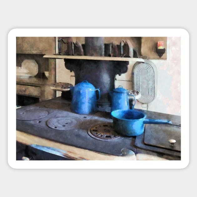 Kitchens - Blue Pots on Stove Sticker by SusanSavad